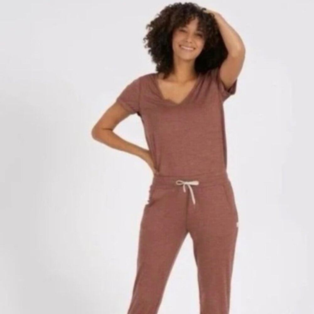 Vuori All Day Dreamknit Jumpsuit Small Short Sleeve Terracotta Orange